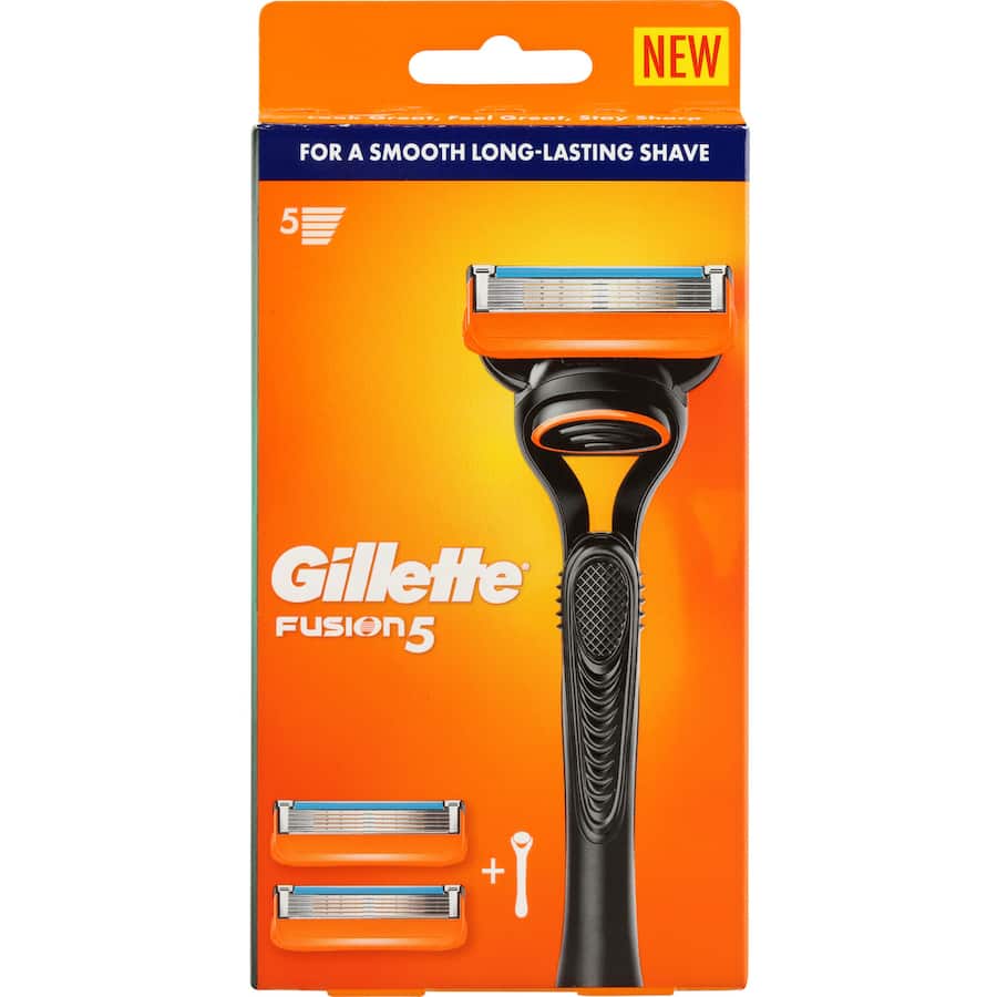 Gillette Fusion 5 Razor with 5 antifriction blades for a close, comfortable shave and precision trimmer for detailed grooming.