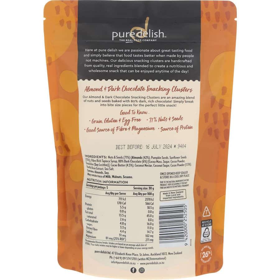 Pure Delish Snacking Clusters Almond & Dark Chocolate 150g