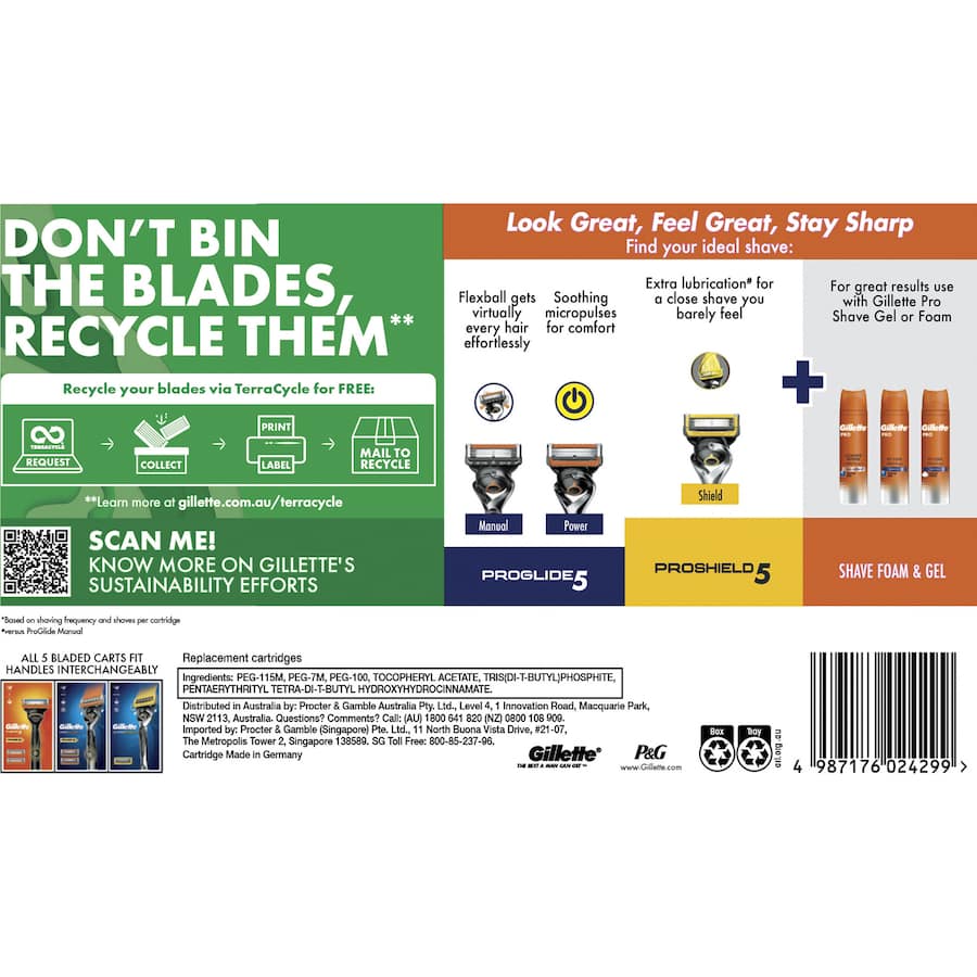 Gillette Fusion 5 Power Razor Blades Refills featuring five anti-friction blades for a close, comfortable shave.