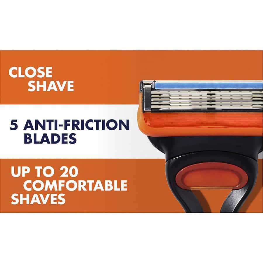Gillette Fusion 5 Power Razor Blades, featuring five anti-friction blades for a close, comfortable shave.