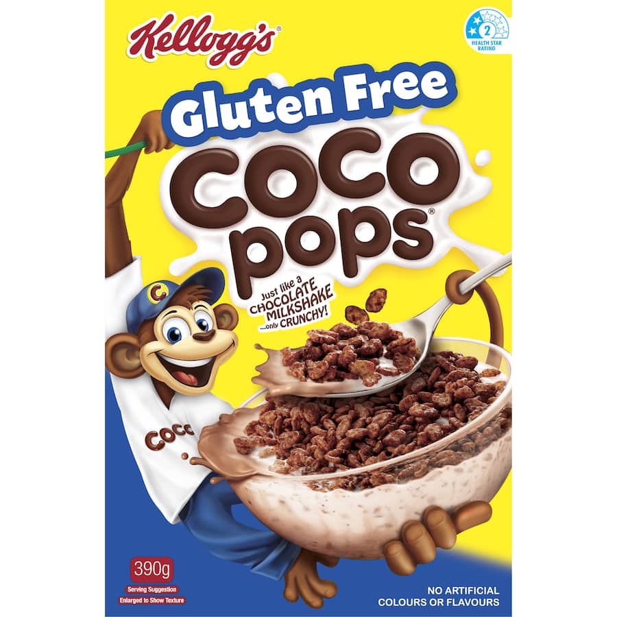 Kelloggs Coco Pops Cereal Gluten Free offers crunchy, chocolaty goodness for a delicious breakfast without gluten.