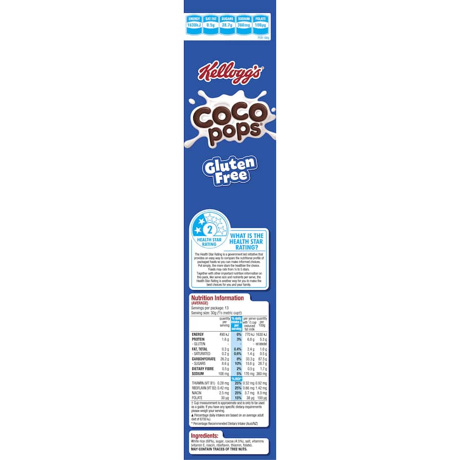 Kelloggs Coco Pops Cereal Gluten Free, a crunchy, chocolaty breakfast option suitable for all, packed with nutrients.