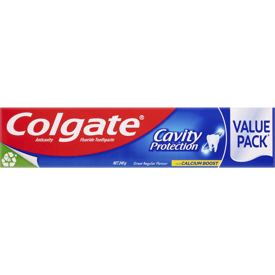Colgate Cavity Protection Toothpaste value pack promotes strong teeth, cavity defense, and fresh taste, suitable for all diets.