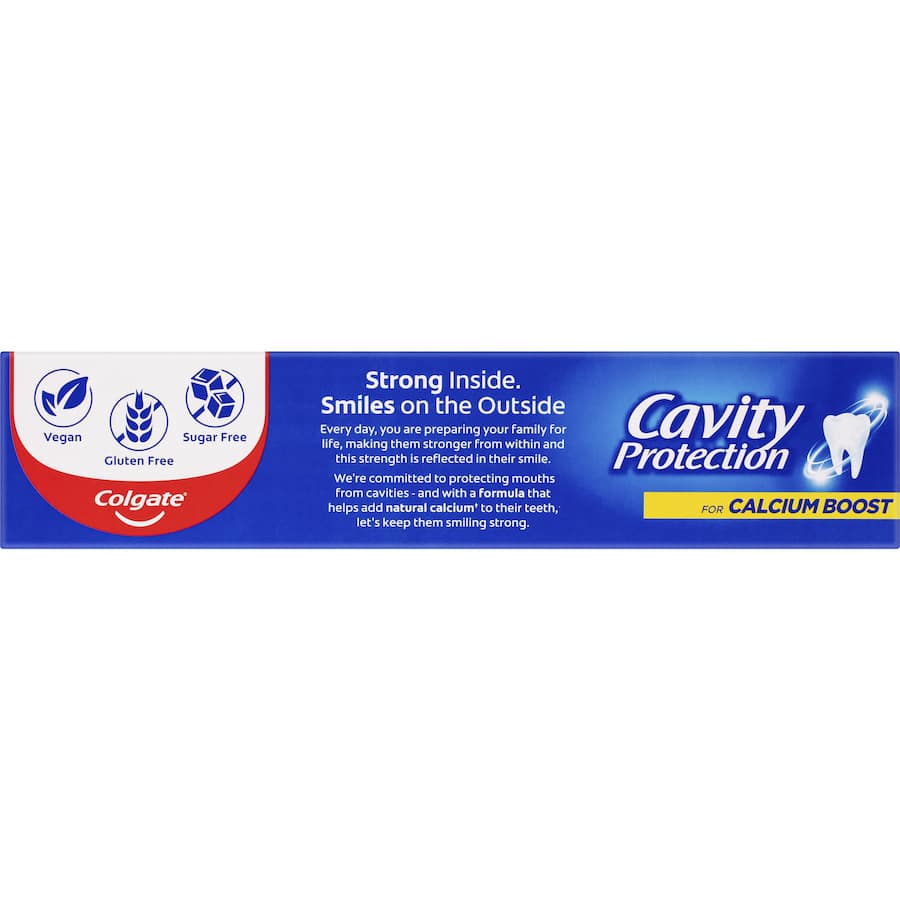 Colgate Cavity Protection Toothpaste value pack, vegan, sugar-free, gluten-free, with natural calcium for strong teeth.