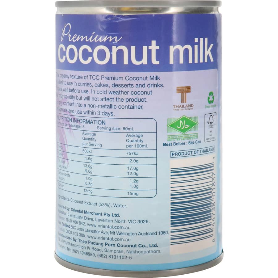 Tcc Coconut Milk Premium Can 400mL