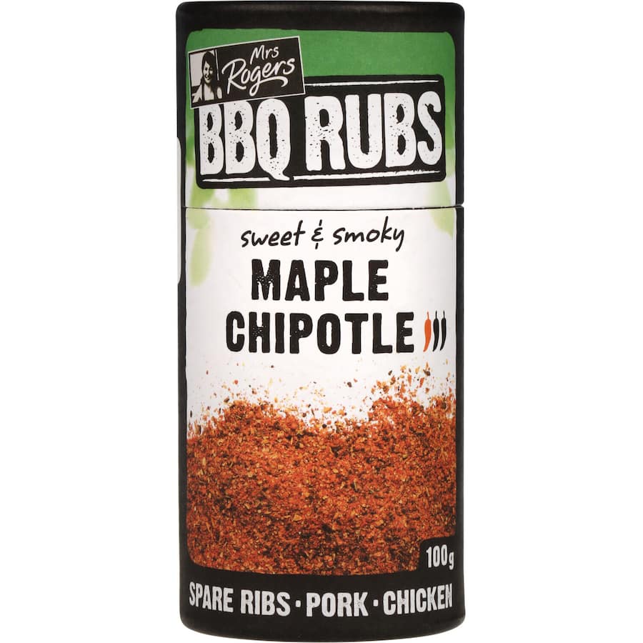 Mrs Rogers Bbq Rub Sweet & Smoky Maple Chipotle Shaker 100g