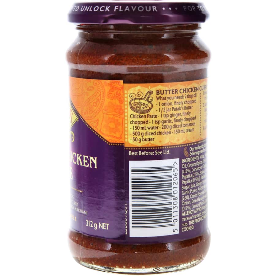 Pataks Curry Paste Butter Chicken Mild Jar 312g