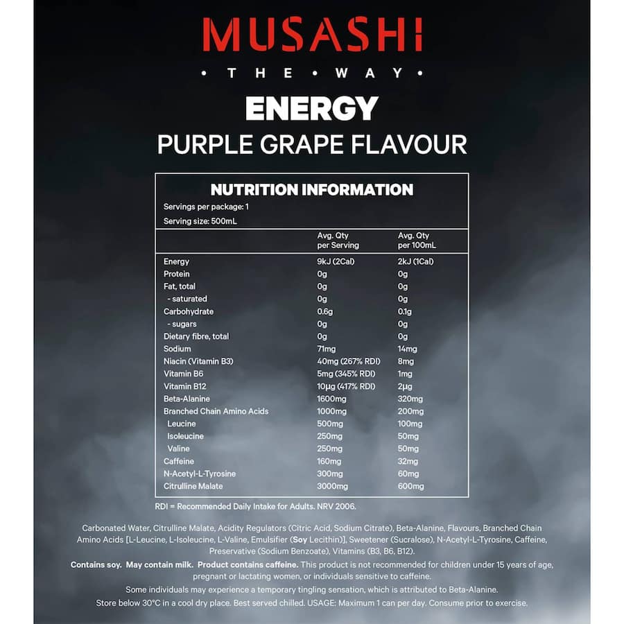 Musashi Energy Drink Purple Grape Zero Sugar 500mL