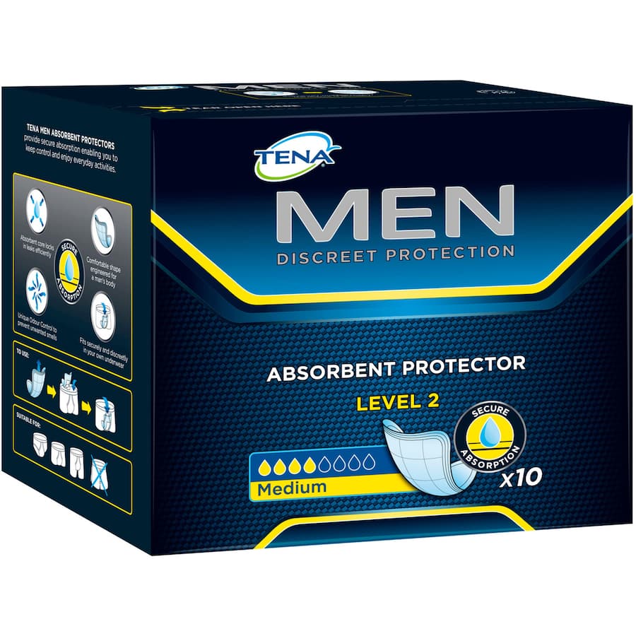 Tena Mens Continence Pads Level 2 Medium Protection 10pack