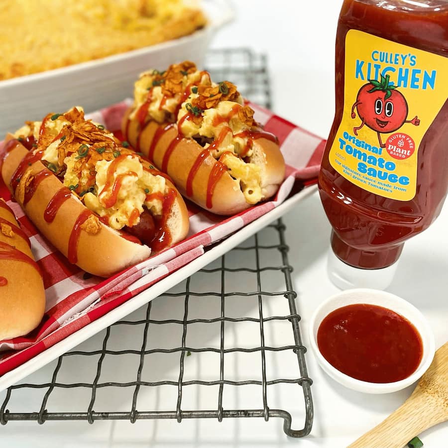 Culleys Tomato Sauce, a robust, organic, vegan condiment perfect for enhancing burgers, pizza, and more.