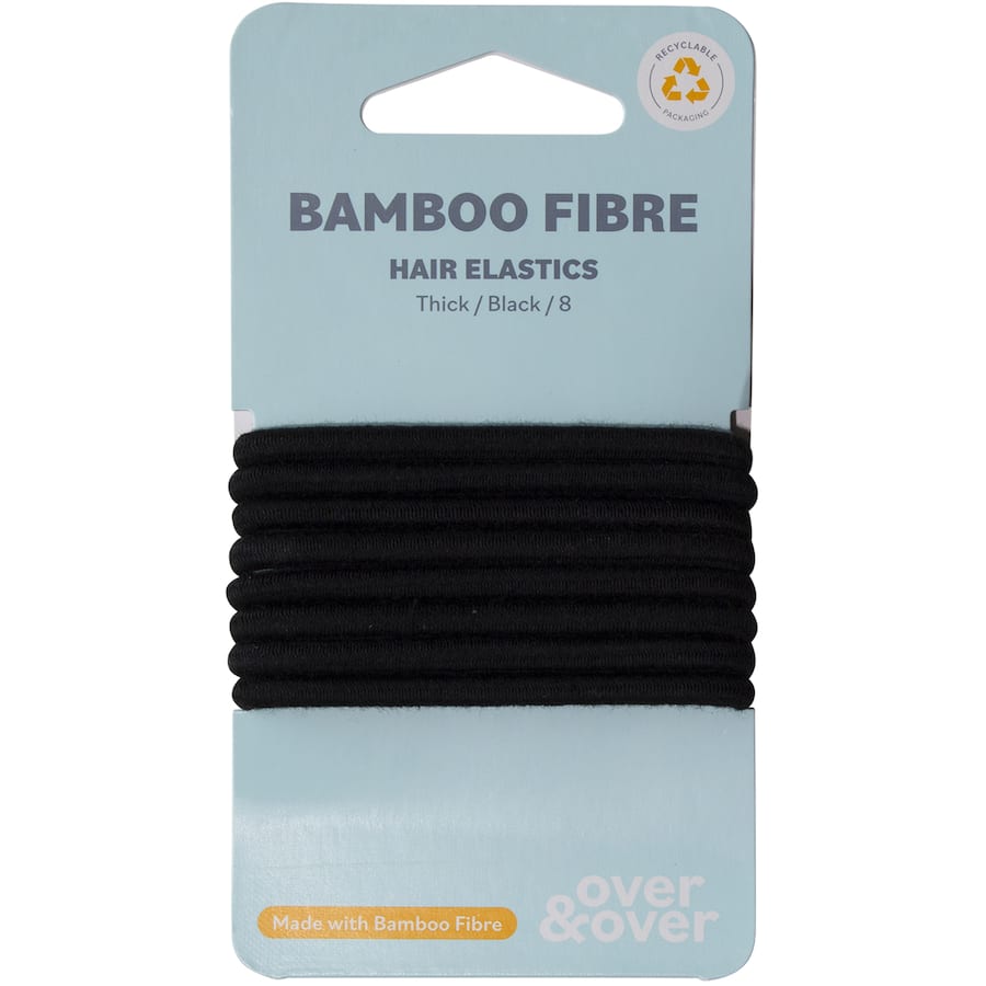 Over & Over Organic Bamboo Hair Ties Elastic Thick Black 8pack