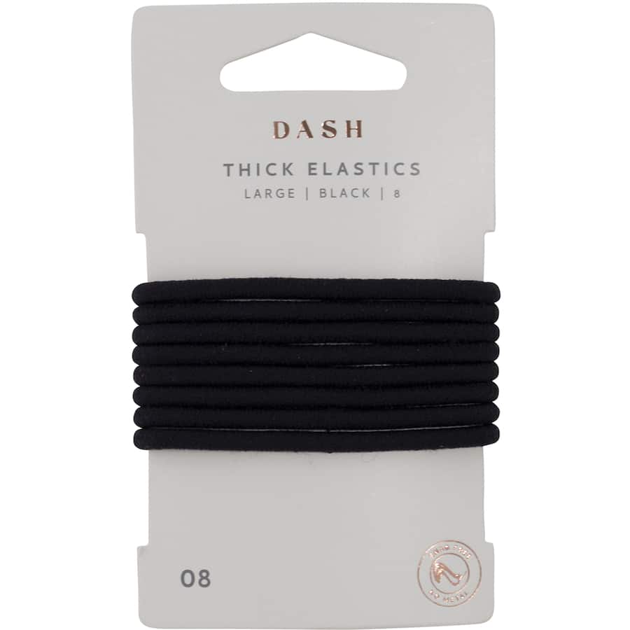 Dash Hair Ties Elastic Large Thick Black 8pack