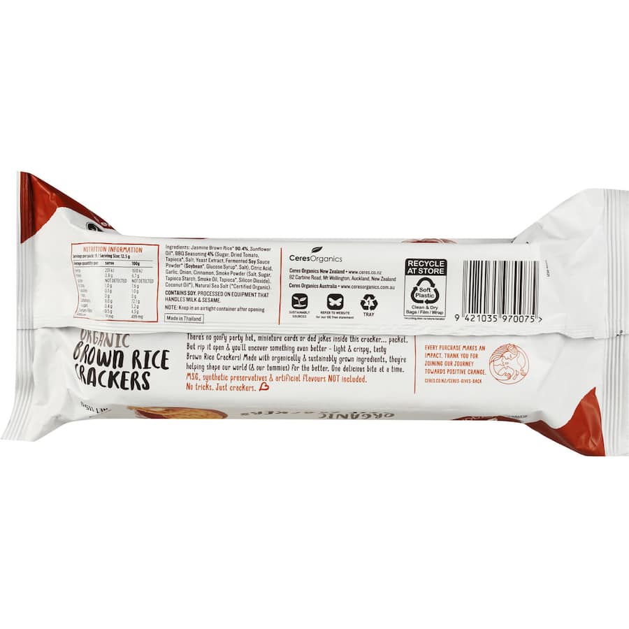 Ceres Organics Brown Rice Crackers Smokey Bbq
