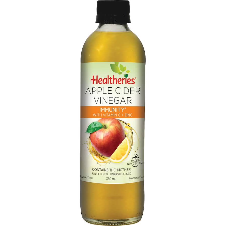 Unfiltered apple cider vinegar with 'mother', fortified with vitamin C and zinc for natural immunity support.