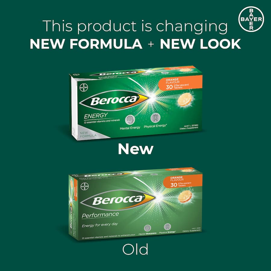 Zesty orange effervescent tablets packed with Vitamin C and B vitamins for energy and wellness support.