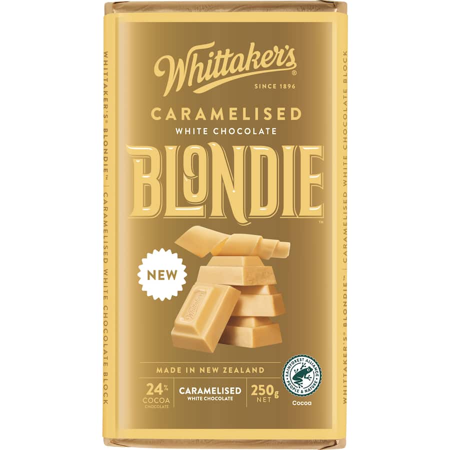 Whittaker's Chocolate Caramelised Blondie, a rich treat blending buttery goodness and premium chocolate in a chewy dessert.