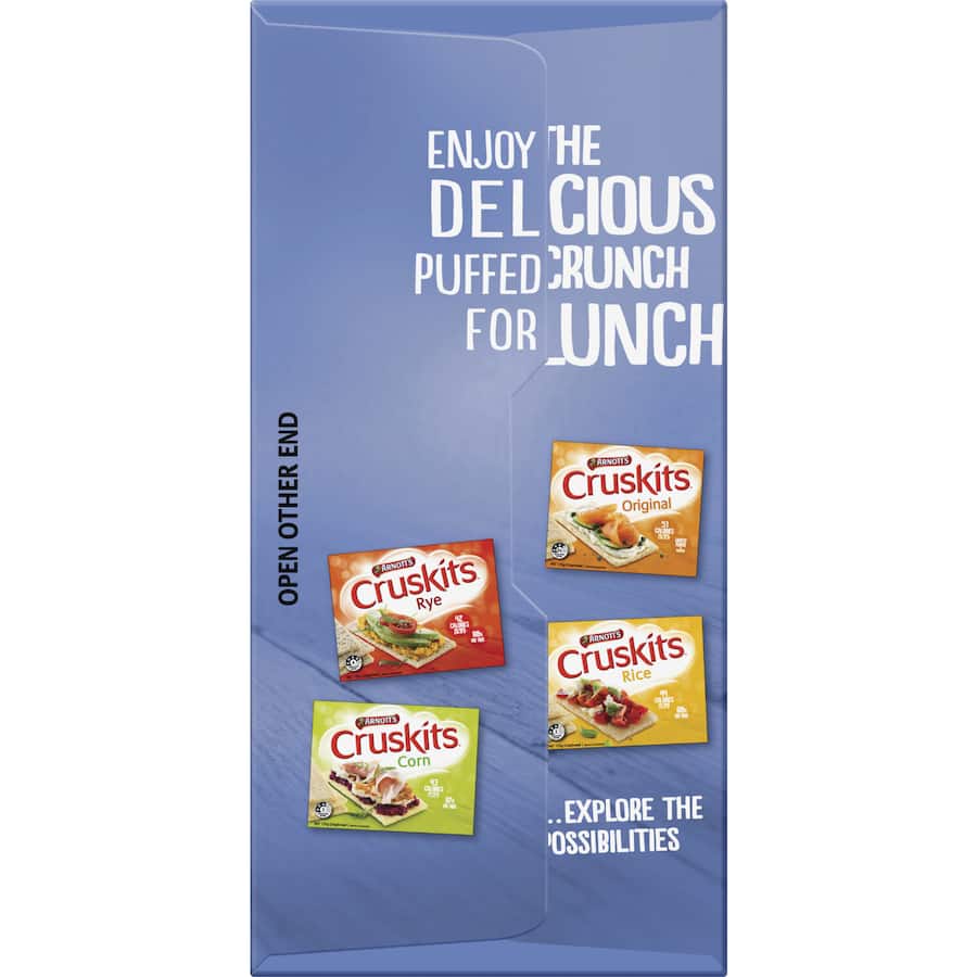 Low-fat Arnotts Cruskits Light Crispbread, 98% fat free, made with all-natural ingredients for a healthy snack.