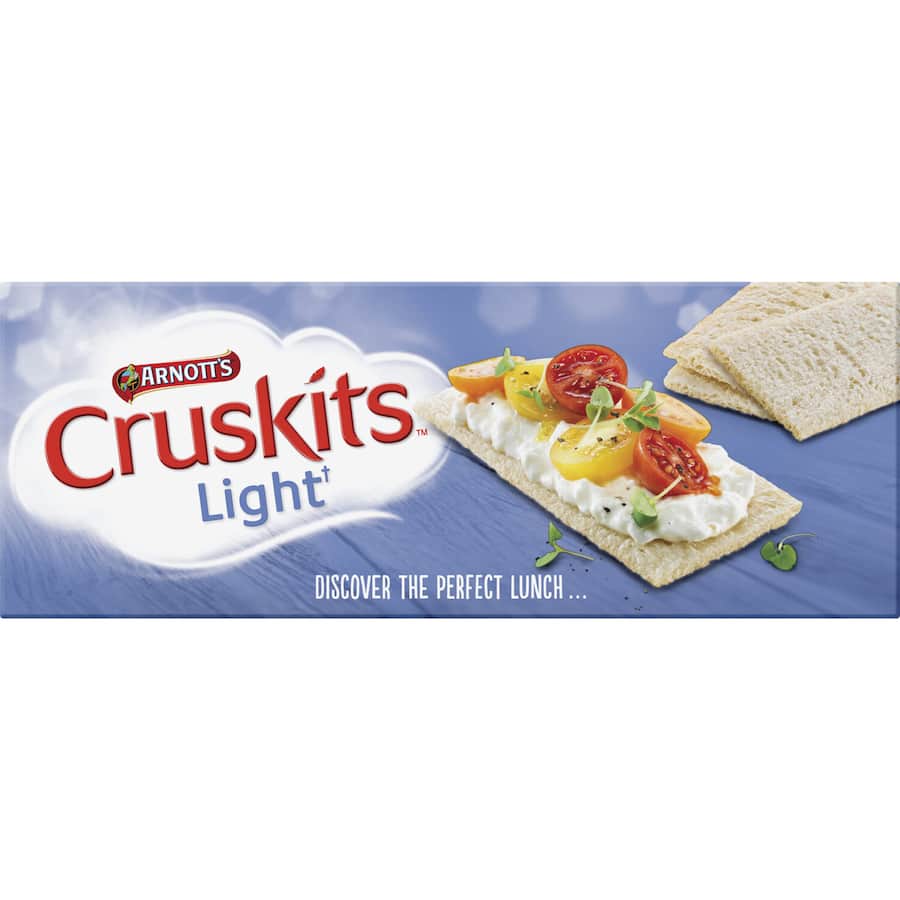 Arnotts Cruskits Light Crispbread: low-fat, 98% fat free crispbread, perfect for healthy snacks and toppings.