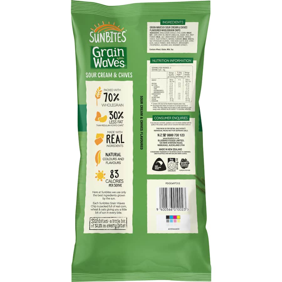 Sunbite Grain Waves Multipack Wholegrain Chips Sour Cream & Chives 108g 6pack