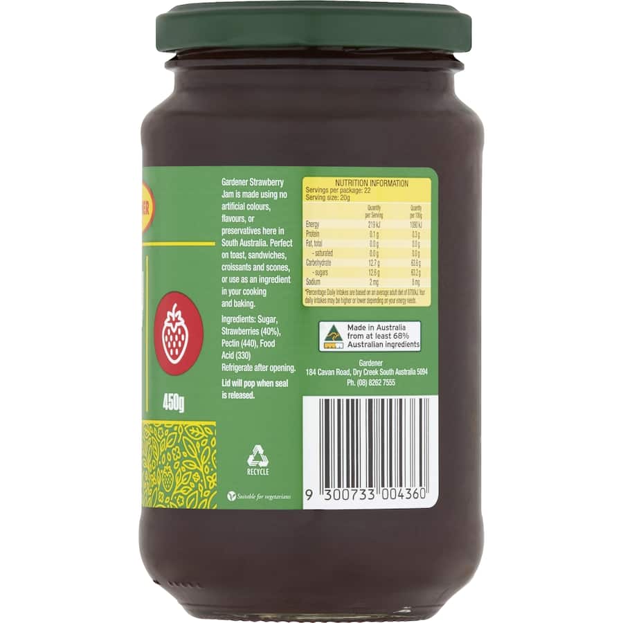 Luscious Gardener Jam Strawberry, crafted from handpicked strawberries, perfect for spreading or adding to recipes.