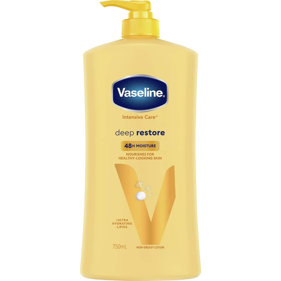 Vaseline Intensive Care Body Lotion for Dry Skin, providing 48-hour moisture with Oat Extract and Ultra-Hydrating Lipids.