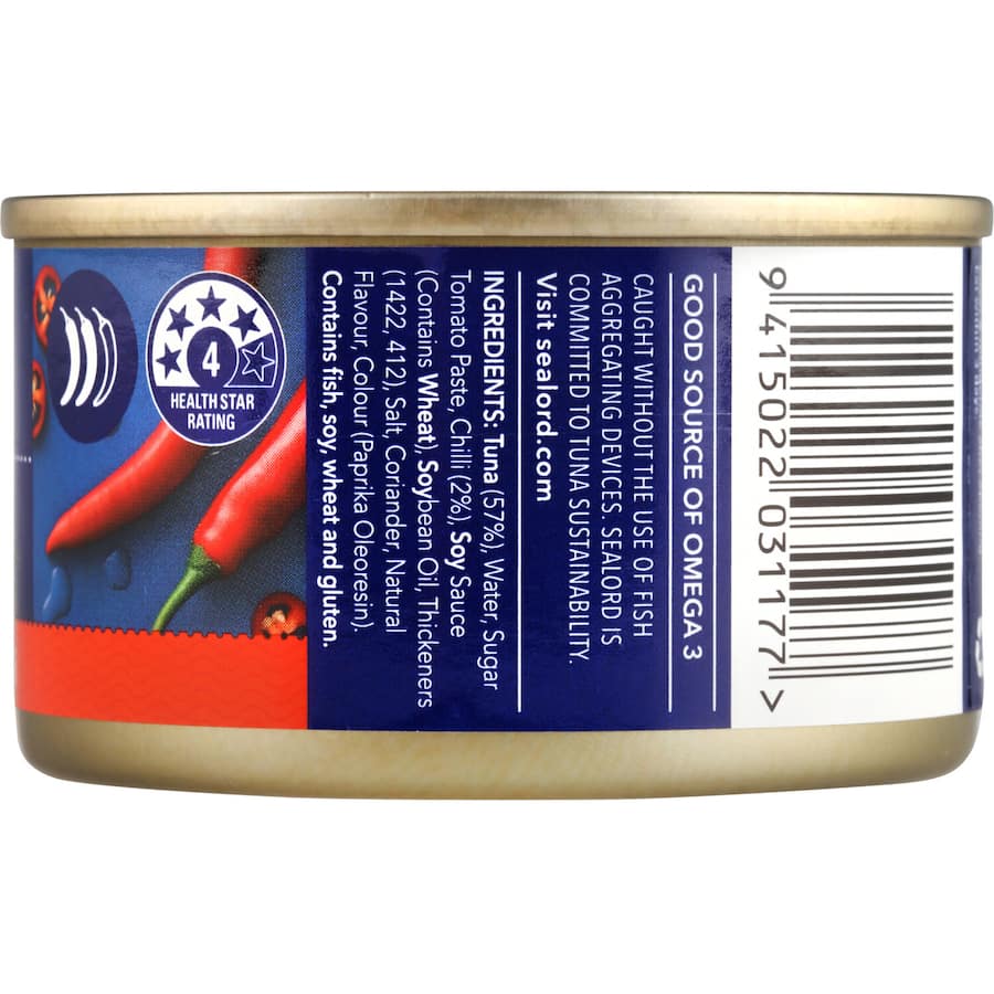 Canned tuna in sweet Thai chilli sauce, rich in protein and Omega-3, ideal for salads, wraps, and quick meals.