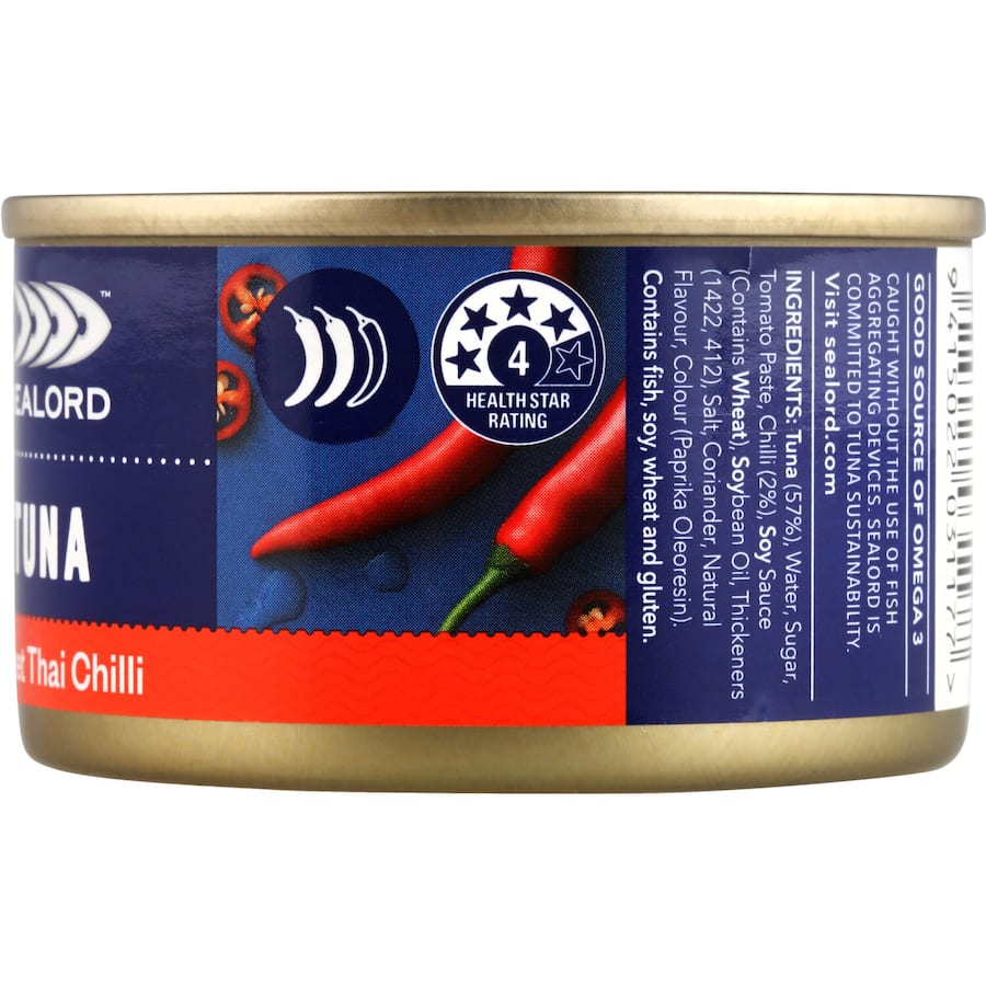 Sealord Sensations Tuna with Sweet Thai Chilli sauce, offering a nutritious and flavorful option for quick meals and snacks.