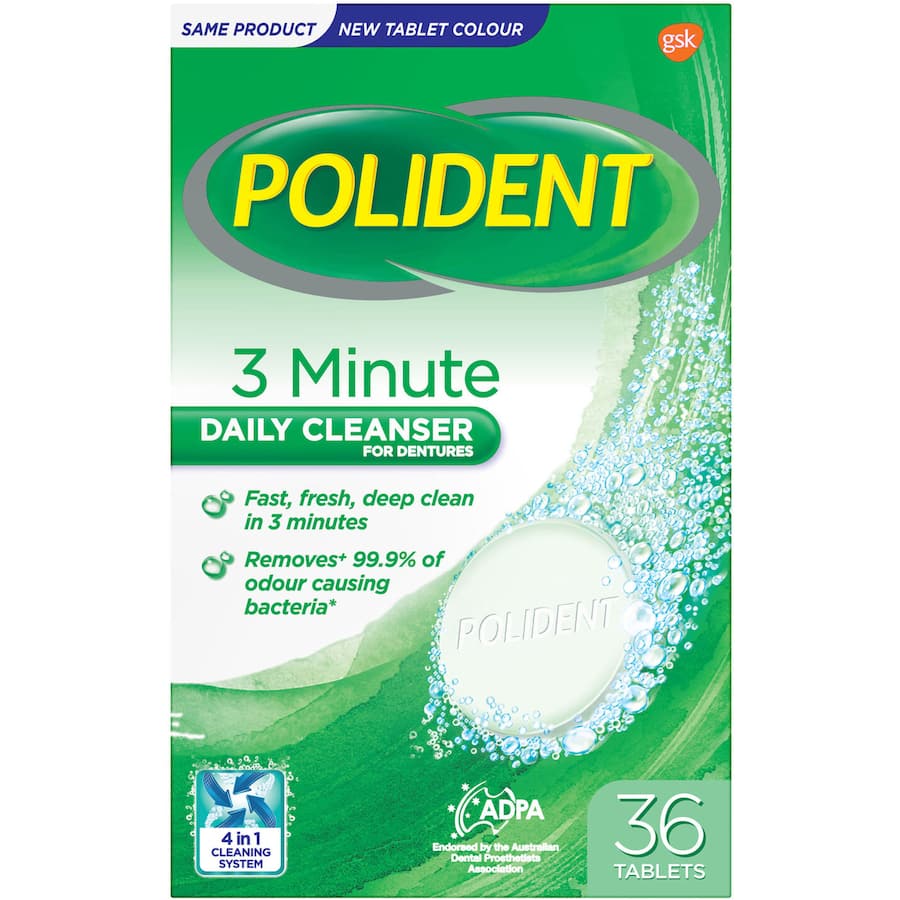 Polident 3 Minute Daily Cleanser For Dentures And Partials Tablets 36pack