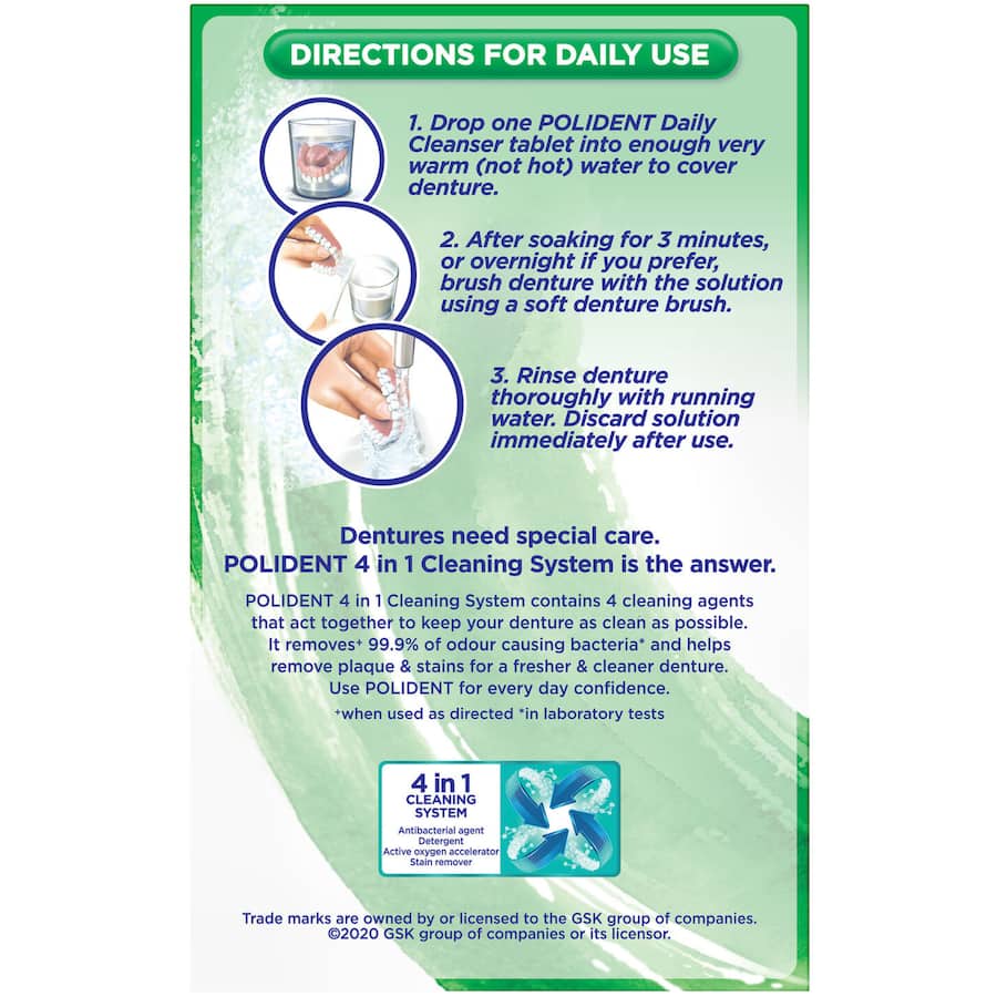 Polident 3 Minute Daily Cleanser For Dentures And Partials Tablets 36pack