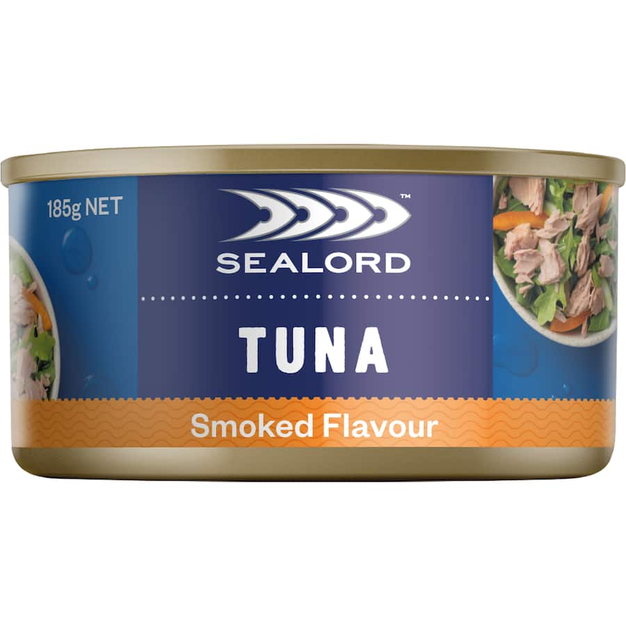Sealord Sensations Tuna in a can, featuring a gourmet smoked flavor, ideal for salads, sandwiches, or quick snacks.