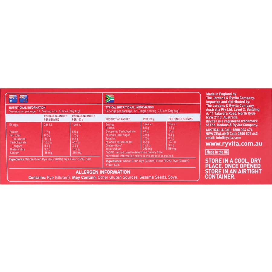 Ryvita Crispbread Original Rye 250g