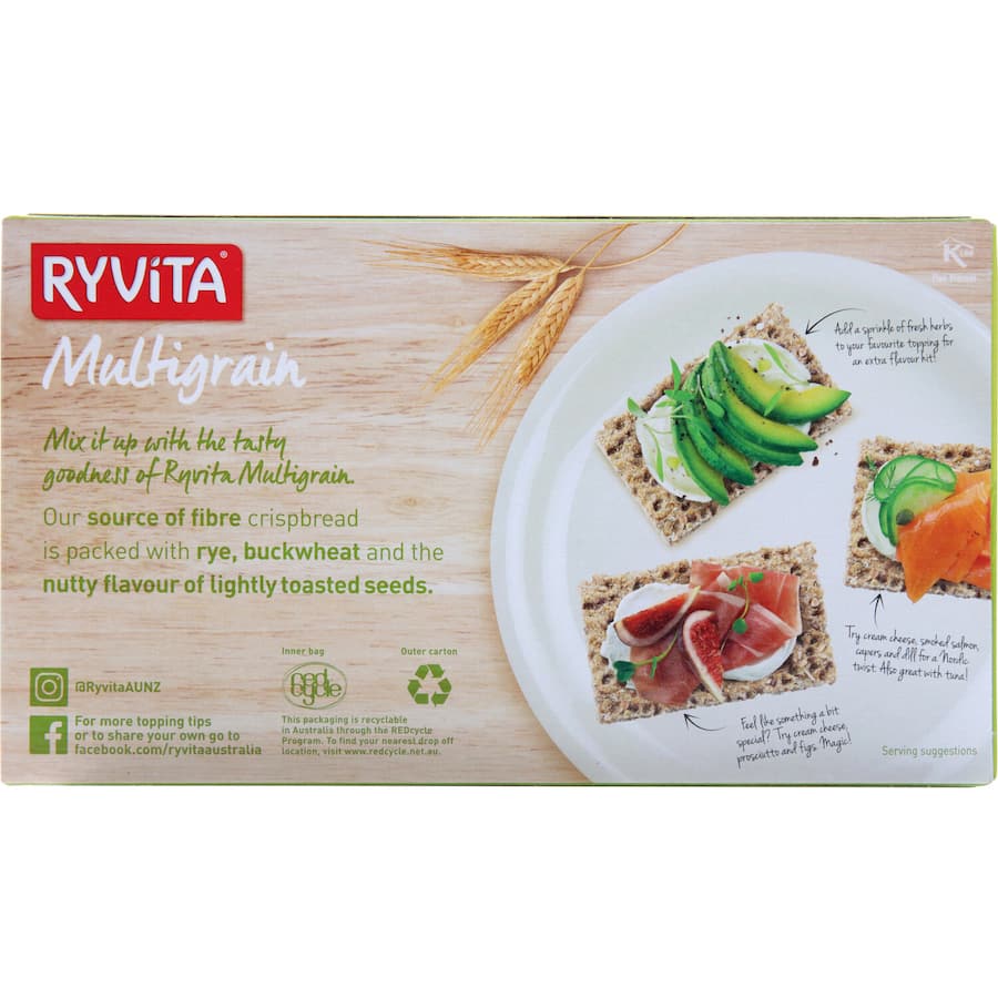 Ryvita Crispbread Multigrain features whole grain rye, buckwheat, and toasted seeds for a tasty, high-fiber snack.