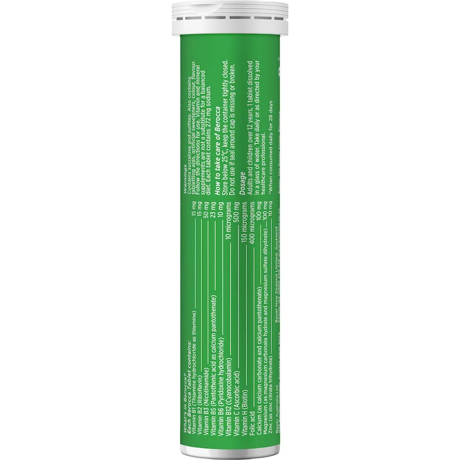 Effervescent Berocca Energy Tablets in Original Berry flavor, packed with vitamins to boost energy and enhance mental performance.