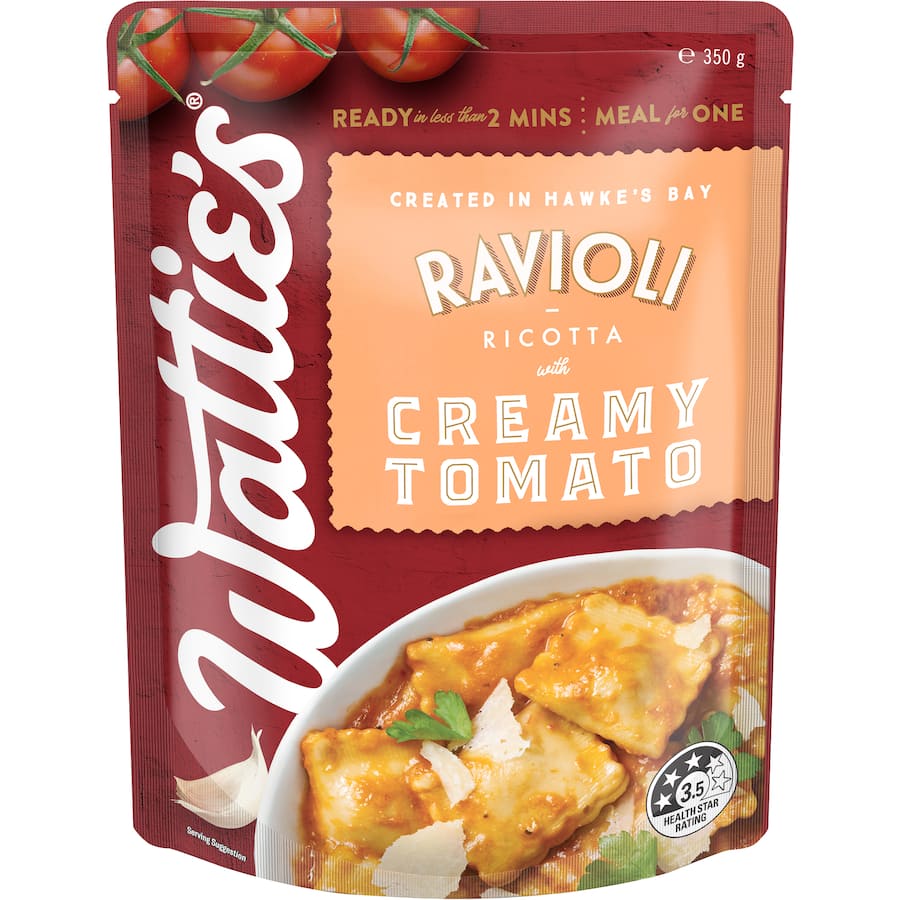 Watties Ravioli Ricotta with Creamy Tomato, a quick meal featuring rich ricotta-filled ravioli in a flavorful creamy sauce.