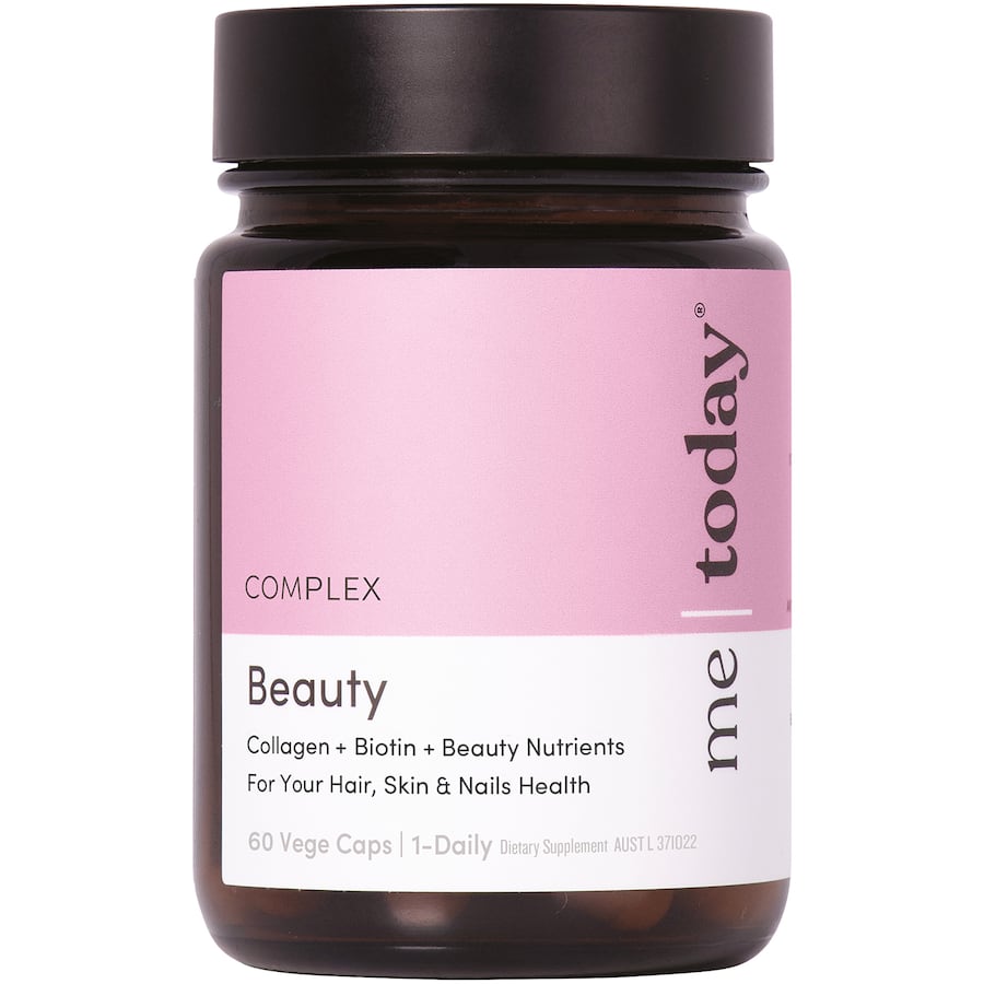 Me Today Beauty Capsules: premium supplement for nourishing hair, skin, and nails with Vitamin C and Biotin.