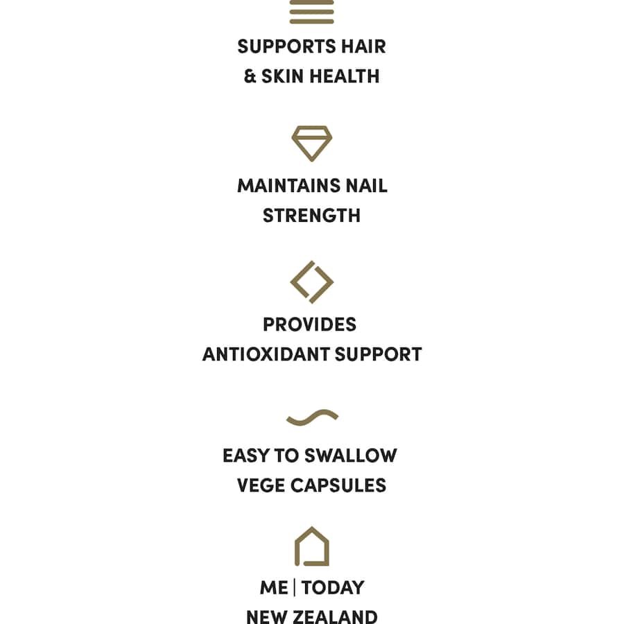 Me Today Beauty Capsules: Nutrient-rich supplements for healthy hair, skin, and nails featuring Vitamin C and Biotin.