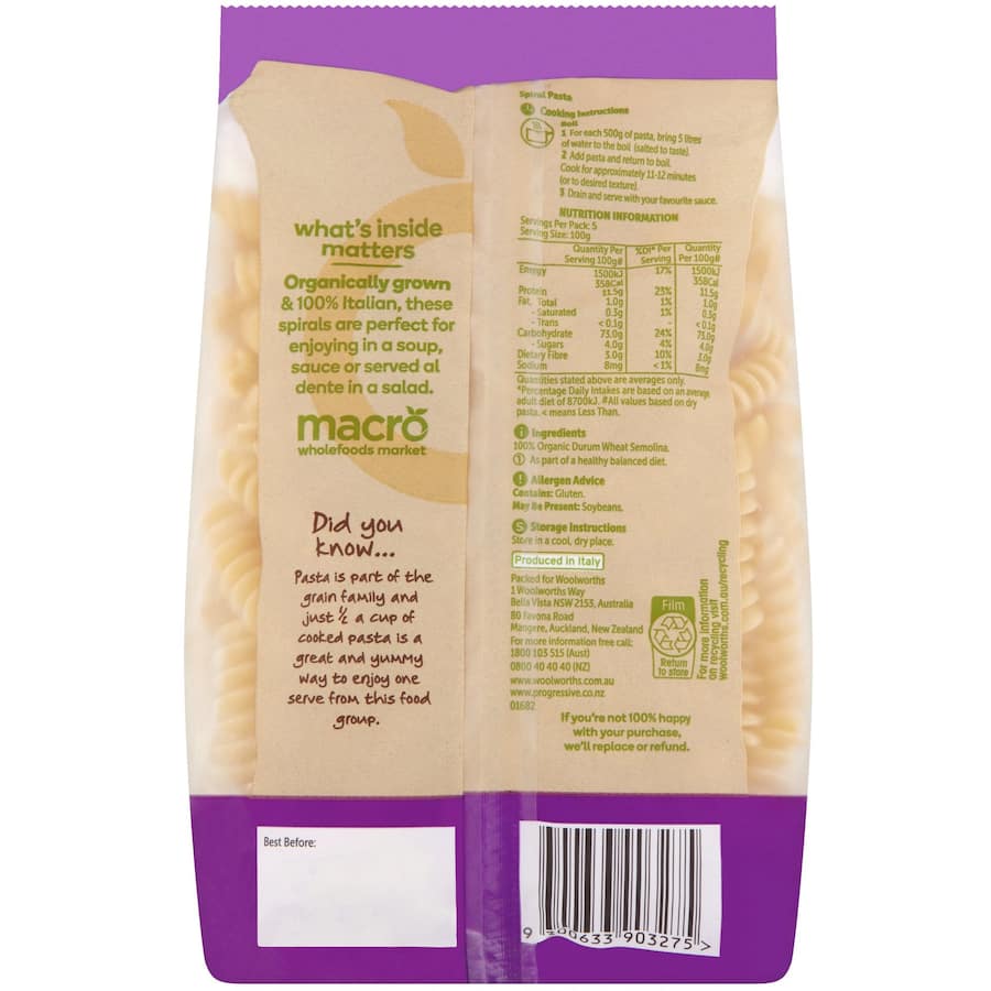 Macro Organic Pasta Spirals in a vibrant bowl, showcasing their delicious texture and organic ingredients for healthy meals.