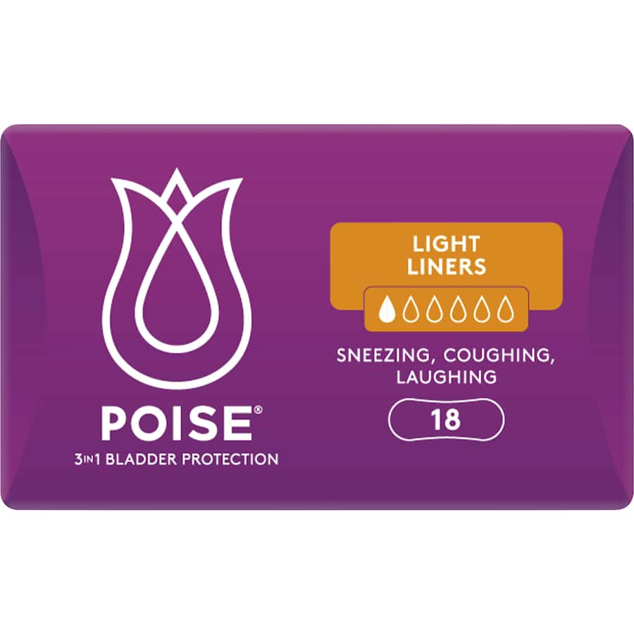 Ultra-thin and discreet Poise liners for reliable light bladder leakage protection, featuring a super absorbent core for all-day comfort.
