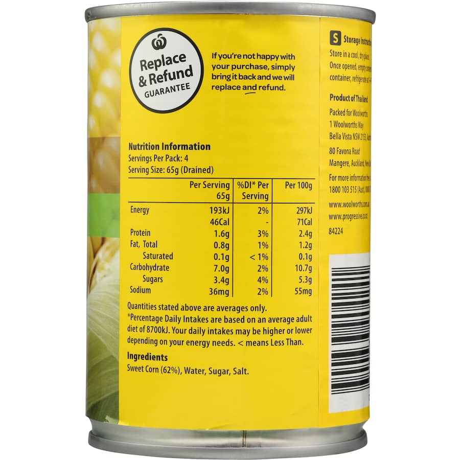 Woolworths Corn Sweet Kernels in a bowl, showcasing vibrant, tender kernels, perfect for versatile meals and healthy eating.