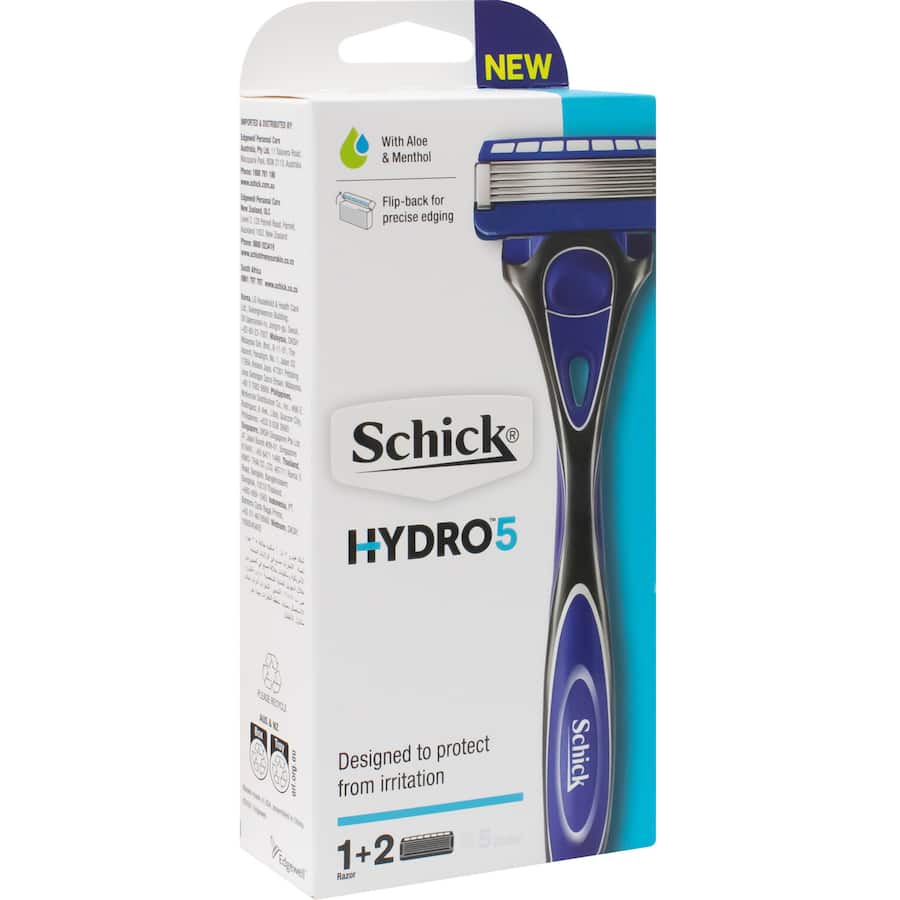 Schick Hydro 5 Base Kit: Premium shaving kit with five blades, hydration technology, and ergonomic handle for a smooth shave.