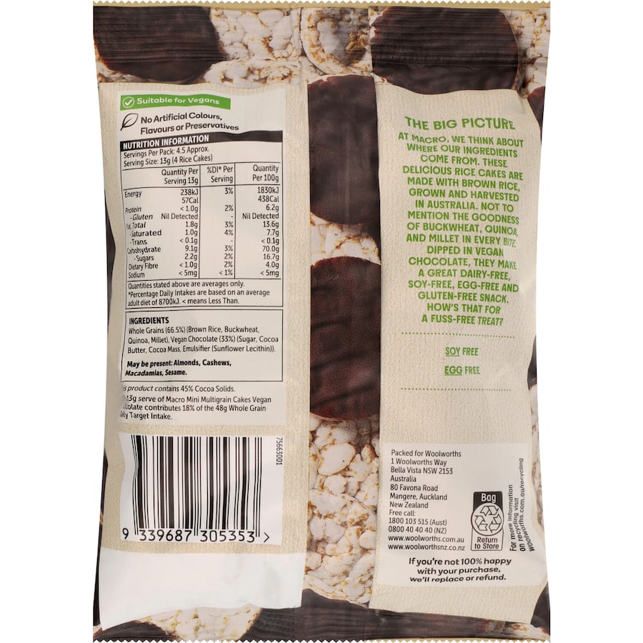 Macro Minis Rice Cakes Multigrain Vegan Chocolate