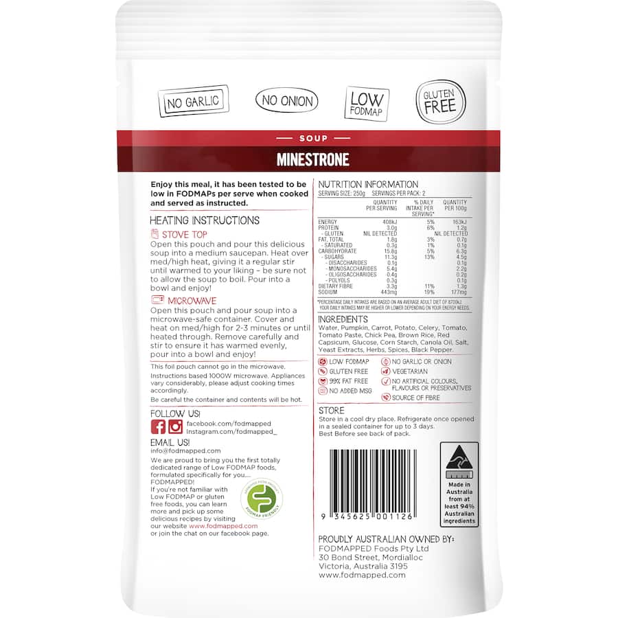Fodmapped Soup Minestrone Gluten Free Pouch