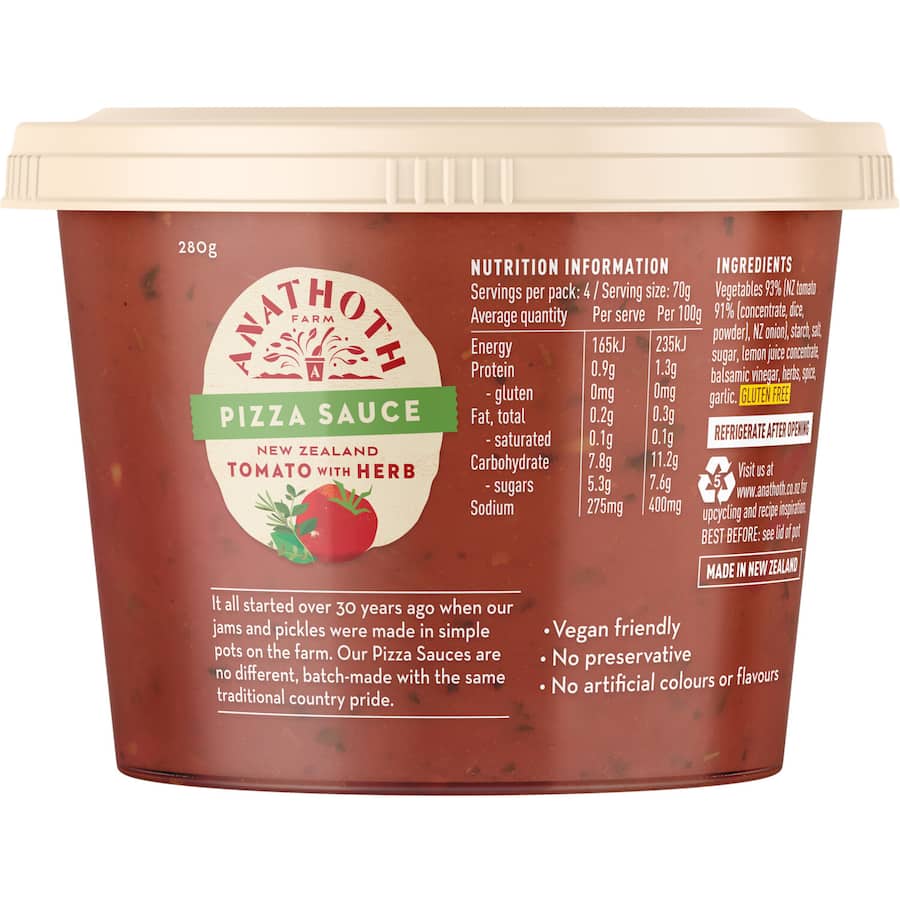 Anathoth Farm Pizza Sauce Tomato & Herb 280g