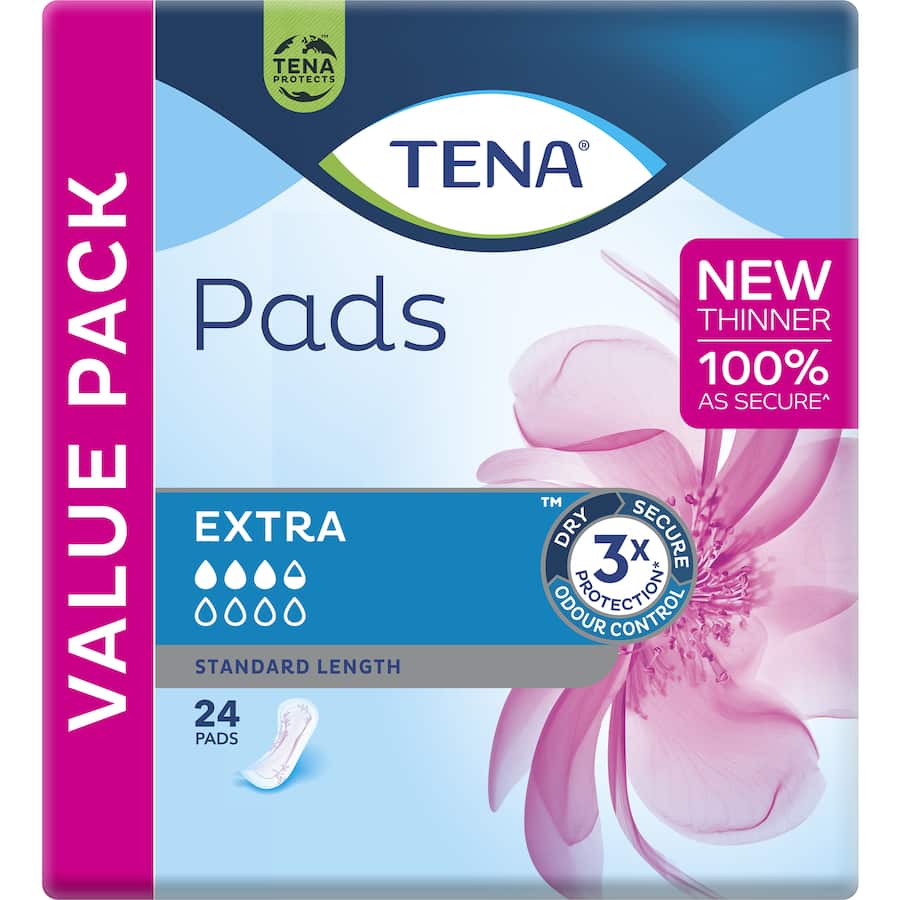 TENA Pads Extra Standard Length offer discreet, reliable protection for women with medium bladder weakness, ensuring all-day dryness.