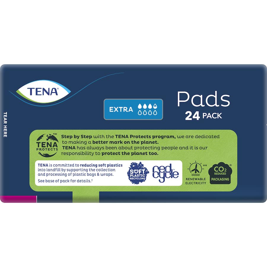 Discreet and absorbent TENA Pads Extra Standard Length for women with medium bladder weakness, offering comfort and protection.