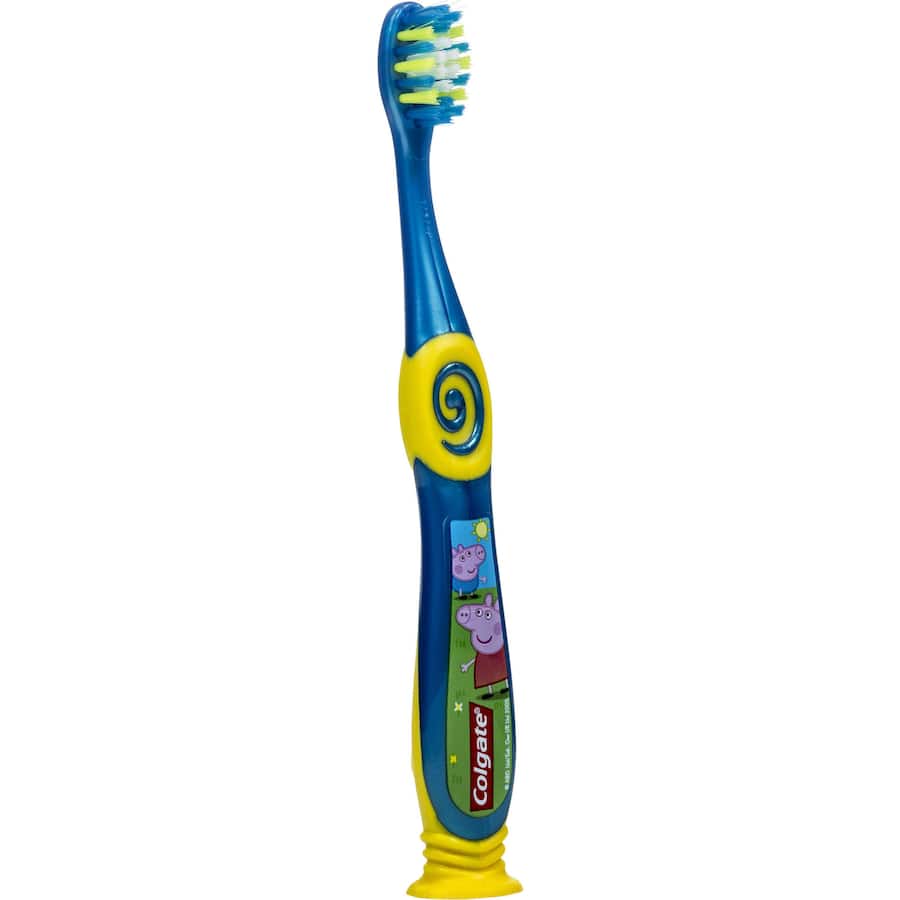 Colgate Junior Smiles Kids Toothbrush featuring Bluey, designed for 2-5 years, with extra soft bristles and ergonomic grip.