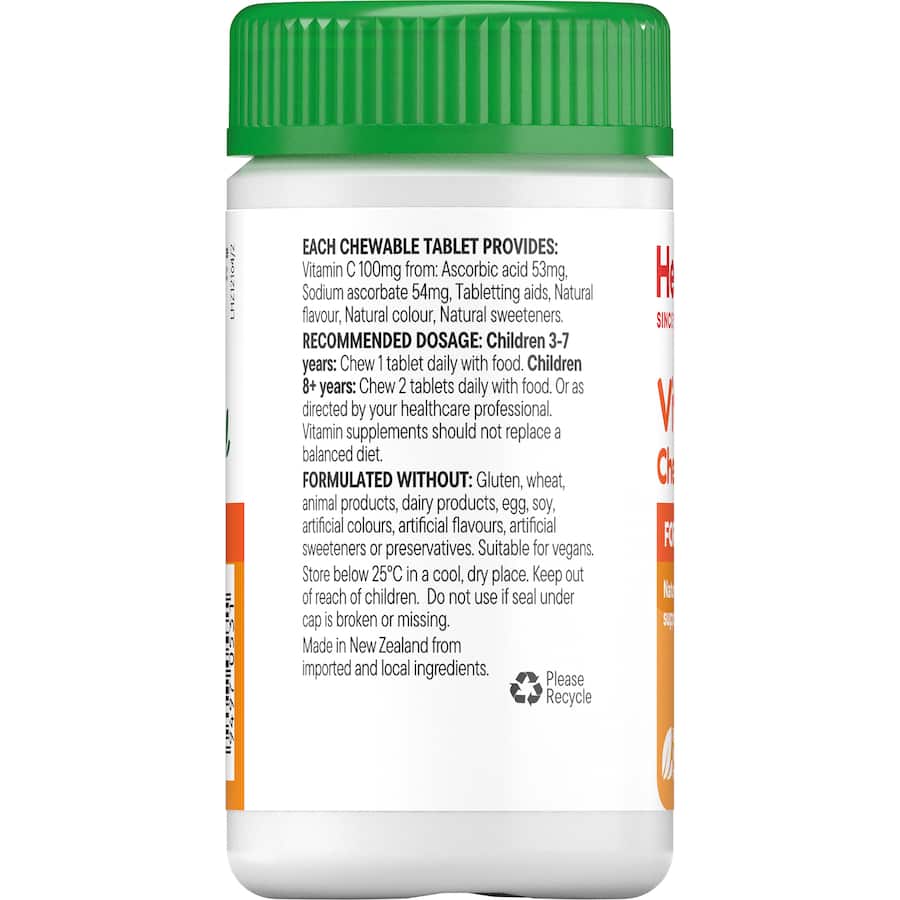 Healtheries Kidscare Vitamin C Tablets: Immune support, stomach-friendly, and delicious flavor for kids' daily health boost.