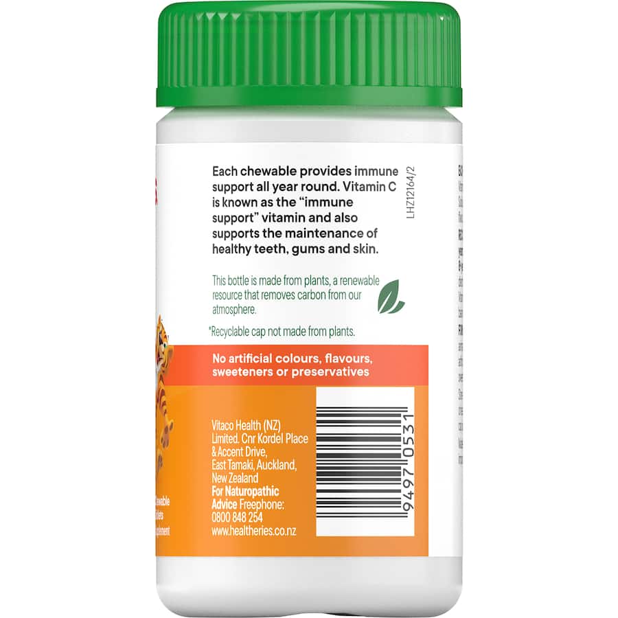 Kids-friendly vitamin C tablets supporting immune health with stomach-friendly formula and delicious flavors for daily wellness.