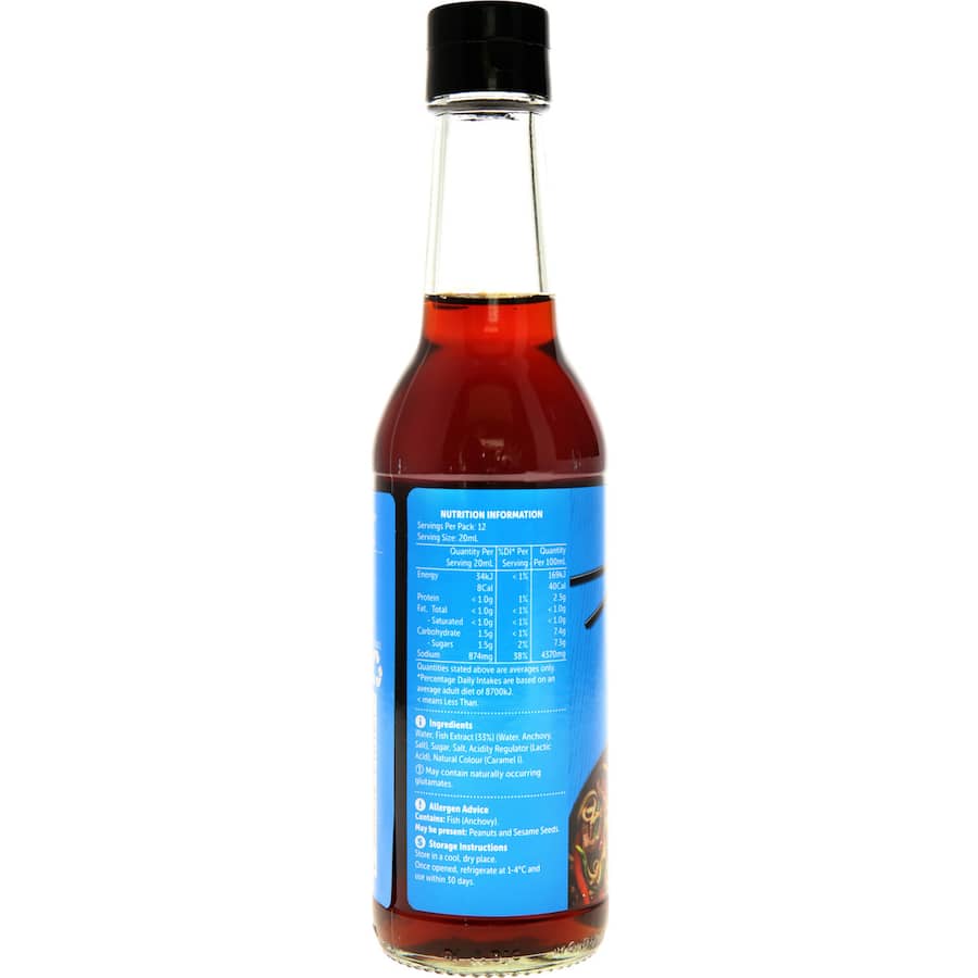 Woolworths Fish Sauce bottle showcasing a rich umami flavor, perfect for marinades, dressings, and stir-fries.