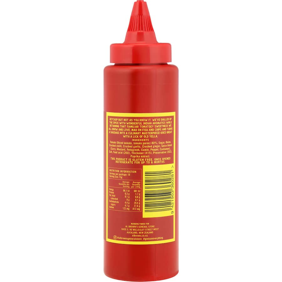 Al Brown Simply Red Ketchup bottle showcasing rich flavors from vine-ripened tomatoes, perfect for enhancing meals.